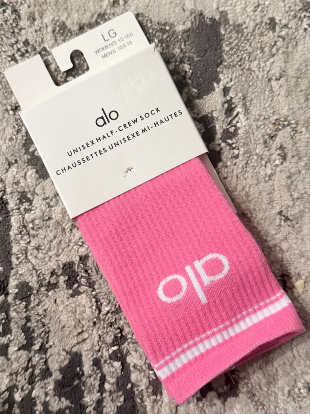 ALO Yoga Kids Pink Crew Socks with White Logo Stripes